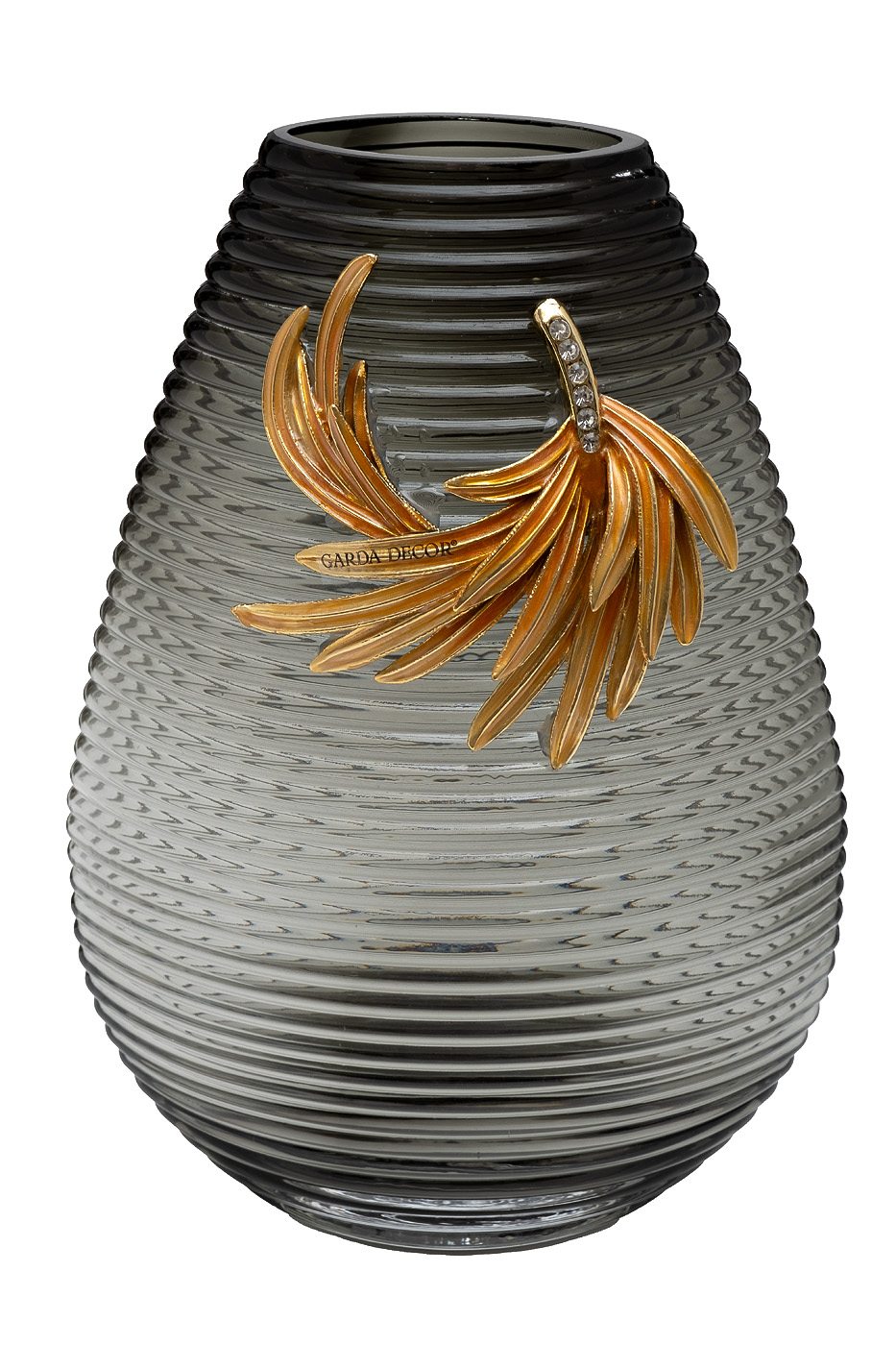 Ваза стеклянная серая с золотой веточкой Garda Decor 55RV6590L