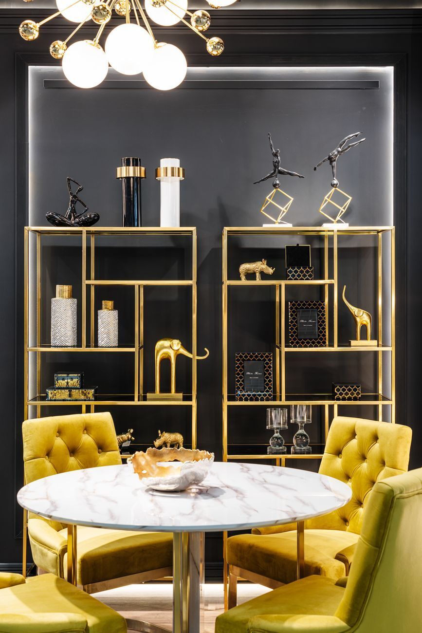 Стеллаж с черным стеклом (золотой) Garda Decor 46AS-SH1452-GOLD