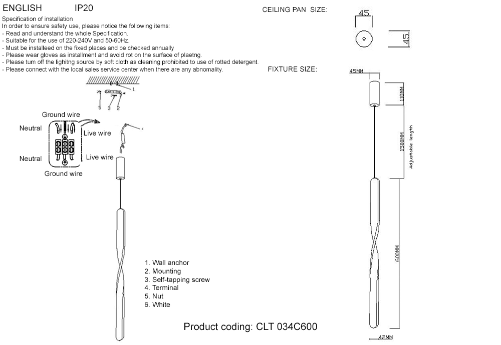 Светильник подвесной Crystal Lux CLT 034C600 BL