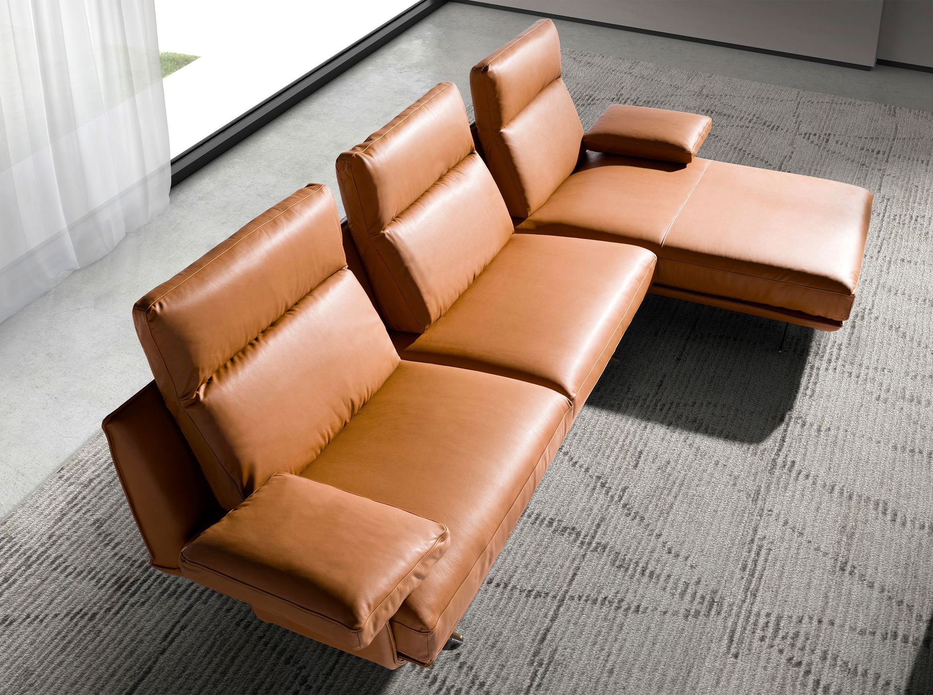 5-местный диван с правым шезлонгом 6227 из терракотово-коричневой кожи Angel Cerda