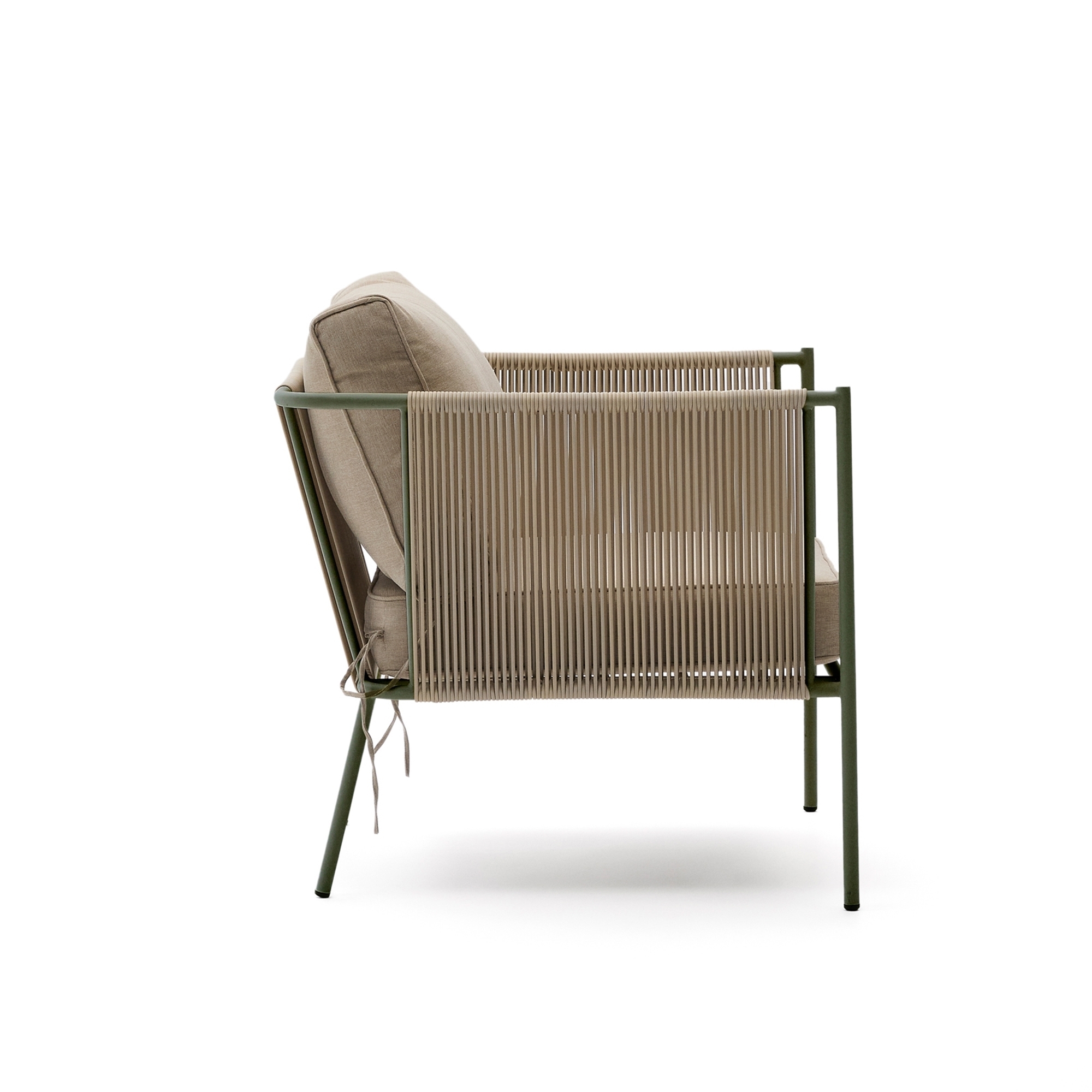 Уличное кресло Zivia из веревки цвета экрю и стали зеленого цвета La Forma (ex Julia Grup)