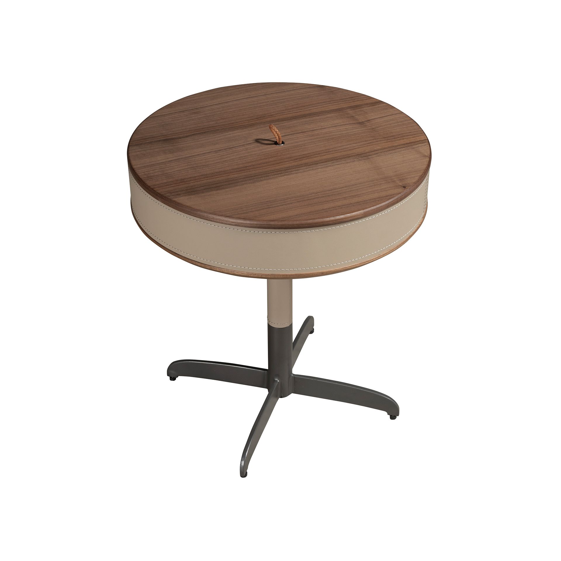 Круглый угловой стол 2156 из кожи, ореха и серой стали Angel Cerda