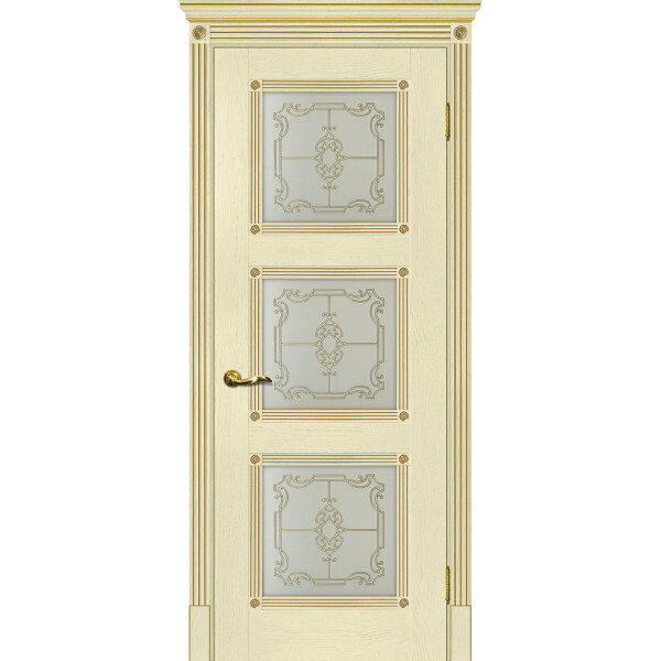 Межкомнатная дверь Graf Флоренция-4 Сатинат, контурный полимер золото ваниль, патина золото (2000 х 700)