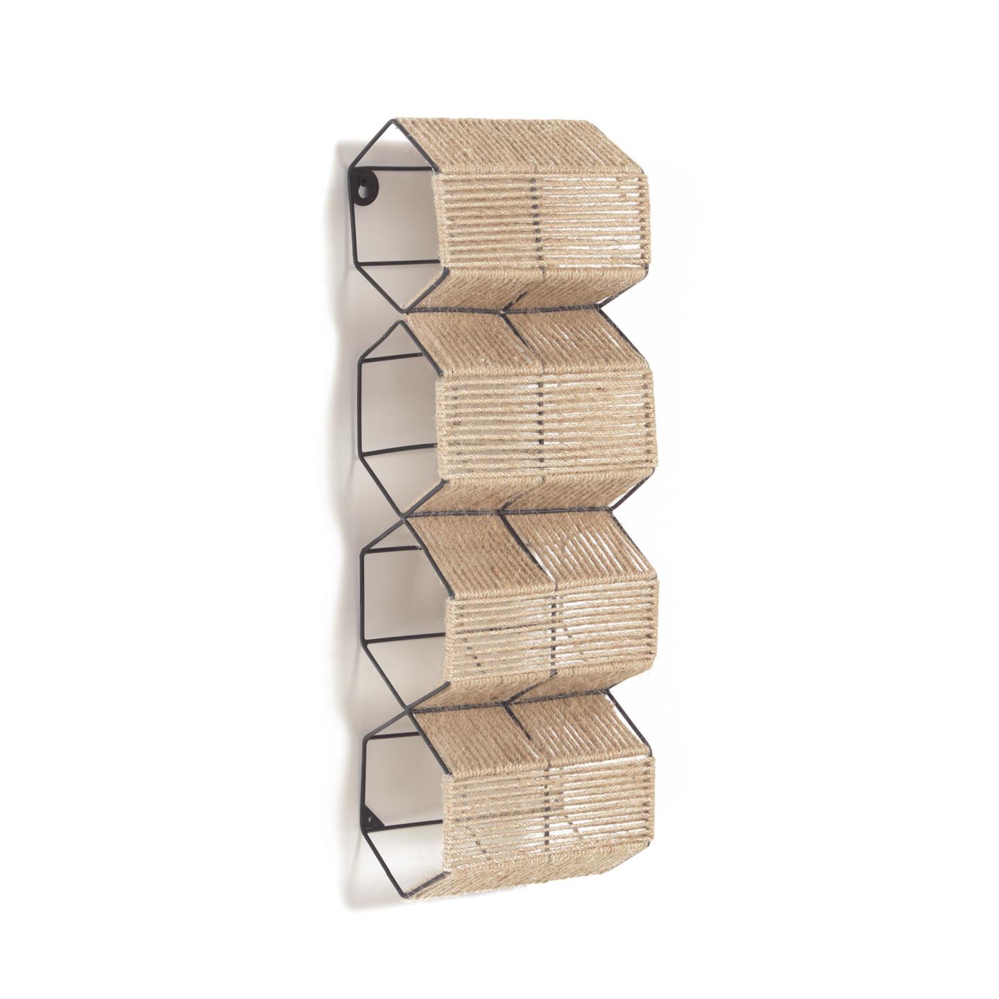 Полка для вина Francina из металла с черной отделкой и натурального джута 17,5 x 56 см La Forma (ex Julia Grup)