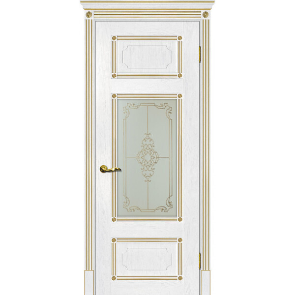 Межкомнатная дверь Graf Флоренция-3 Сатинат, контурный полимер золото пломбир, патина золото (2000 х 900)