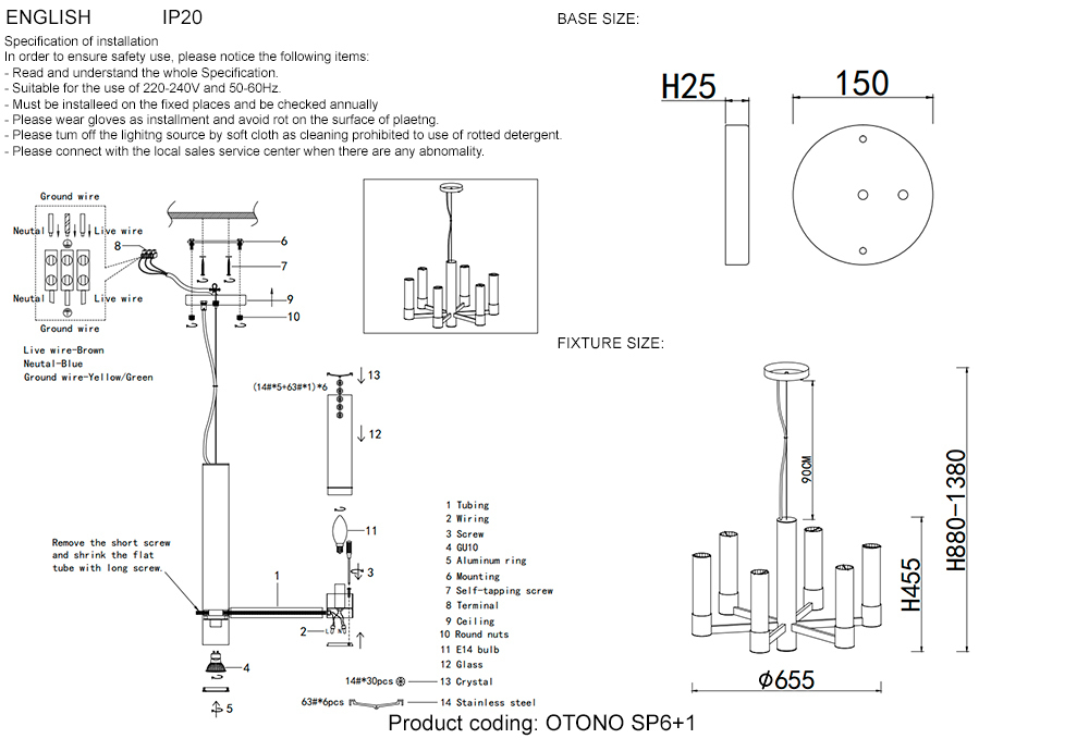 Люстра Crystal Lux OTONO SP6+1 BRASS/TRANSPARENTE