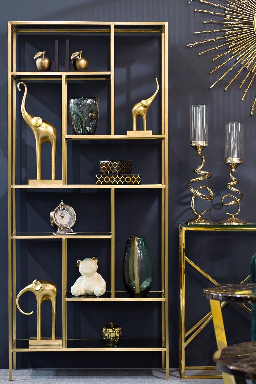 Стеллаж с черным стеклом (золотой) Garda Decor 46AS-SH1452-GOLD