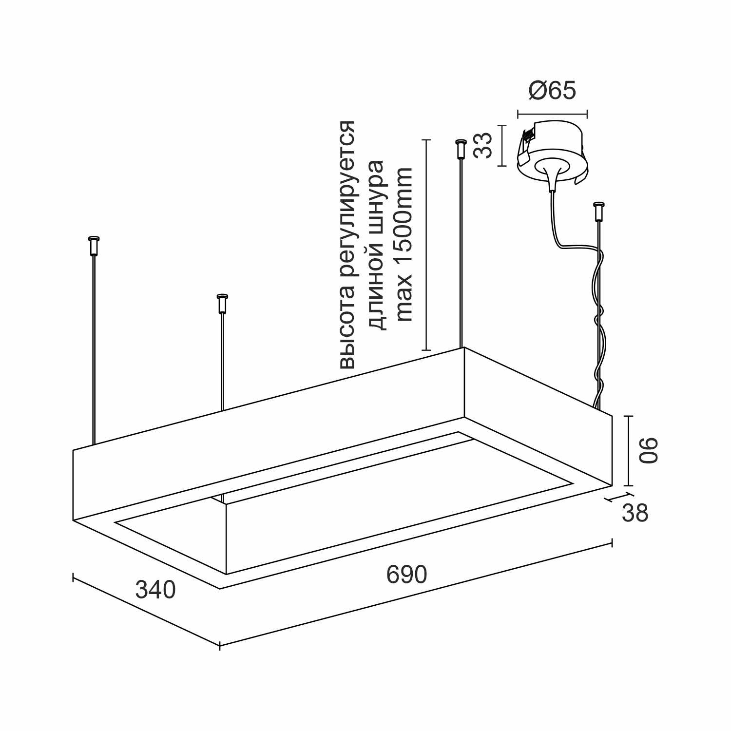 Подвесной светодиодный светильник Ledron KVADRO Basic 340х690 White 4000K