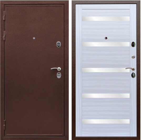 Дверь входная Graf Лондон Антик медь / МДФ 16 мм СБ-14 Сандал белый стекло белое