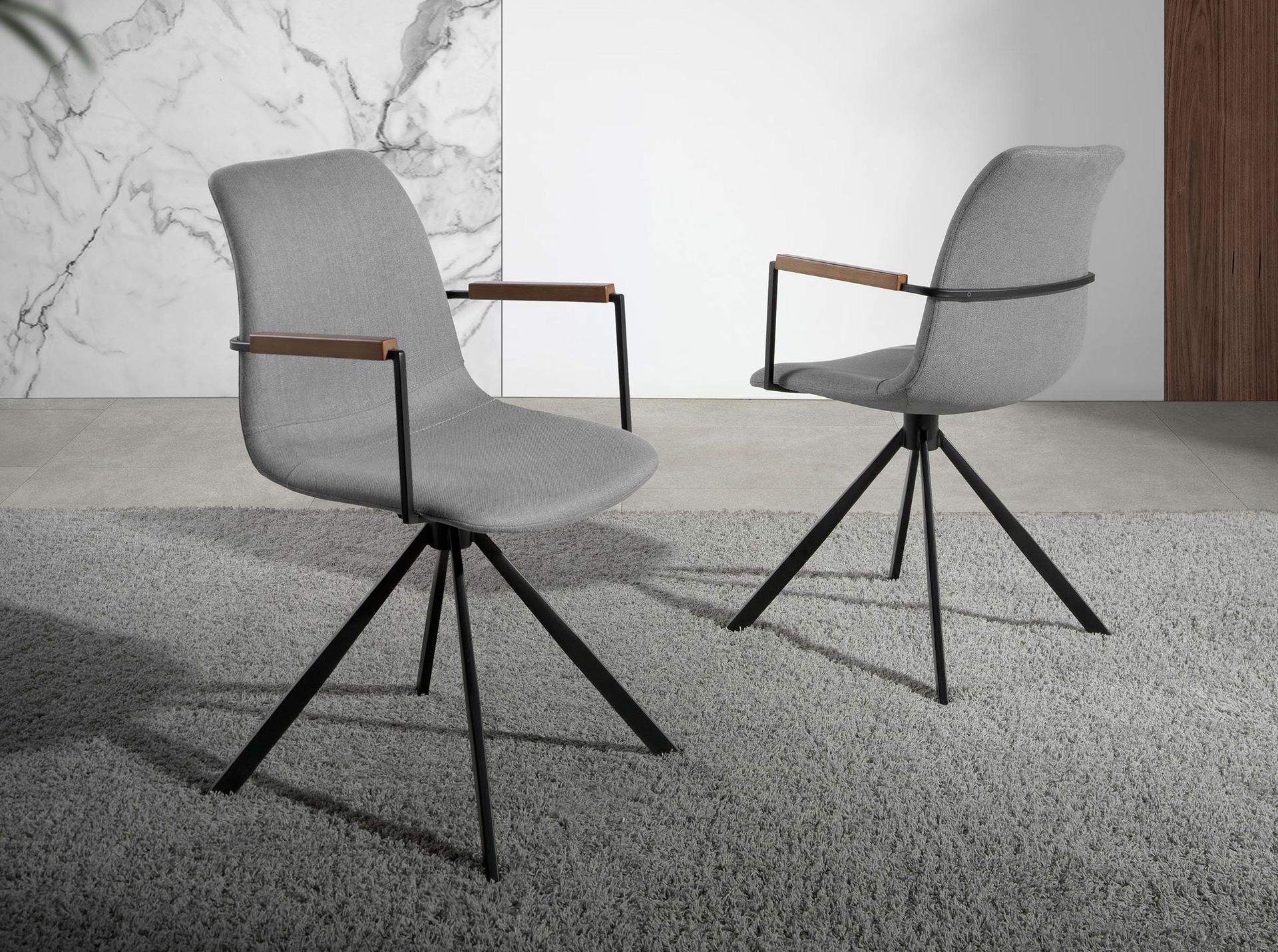 Вращающийся стул 4105/F3251A с тканевой обивкой и ножками из черной стали Angel Cerda