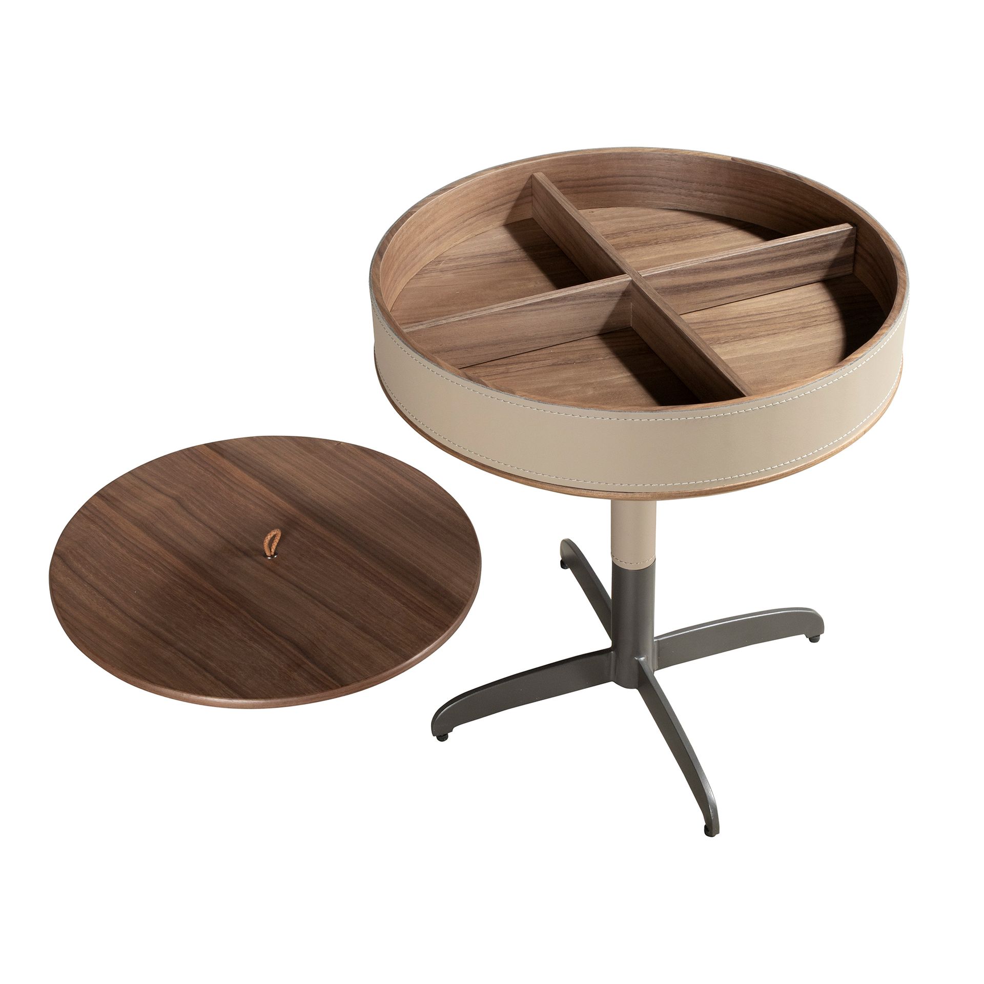 Круглый угловой стол 2156 из кожи, ореха и серой стали Angel Cerda