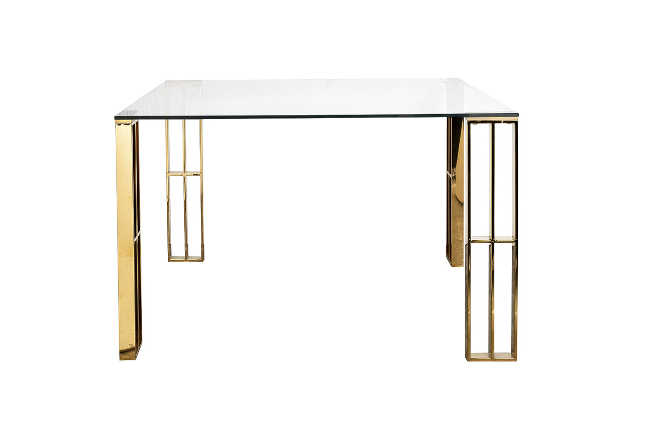 Стол обеденный квадратный прозрачное стекло/золото Garda Decor GY-00006