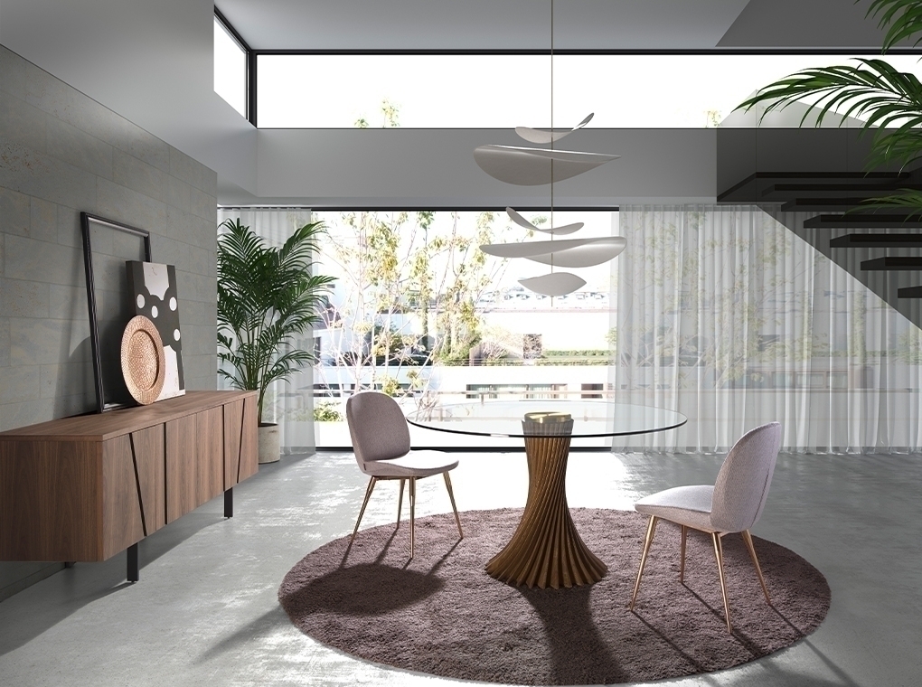 Круглый обеденный стол 1127/RT21042 из закаленного стекла и ореха Angel Cerda