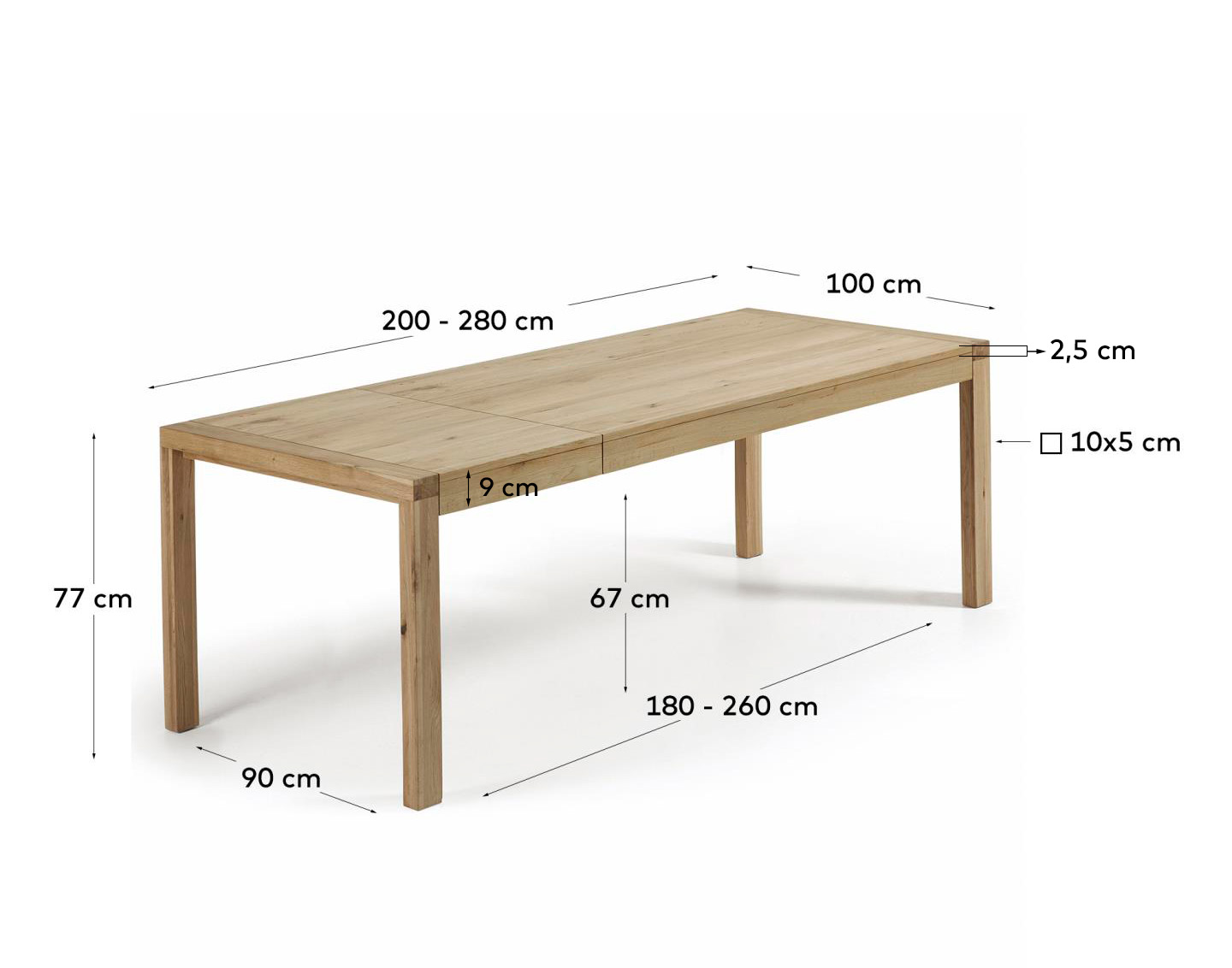 Обеденный стол Vivy 200(280)x100 дуб натуральный La Forma (ex Julia Grup)