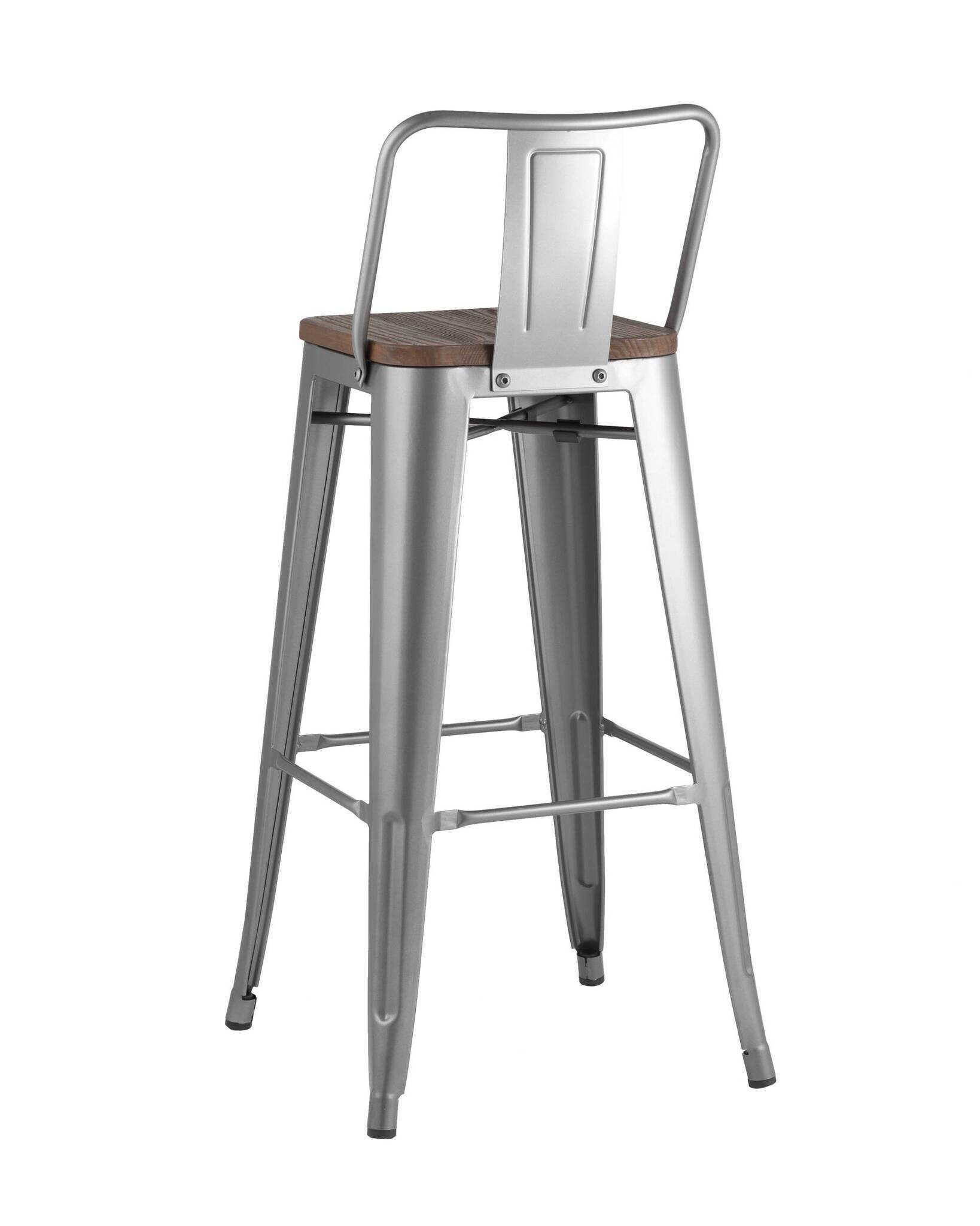 Стул барный TOLIX WOOD со спинкой серебристый матовый Stool Group