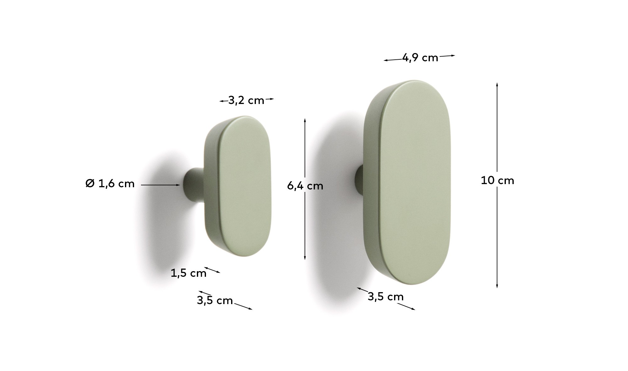 Набор из 2 вешалок Arely из бука с зеленым лаковым покрытием, 6,5 см/10 см La Forma (ex Julia Grup)