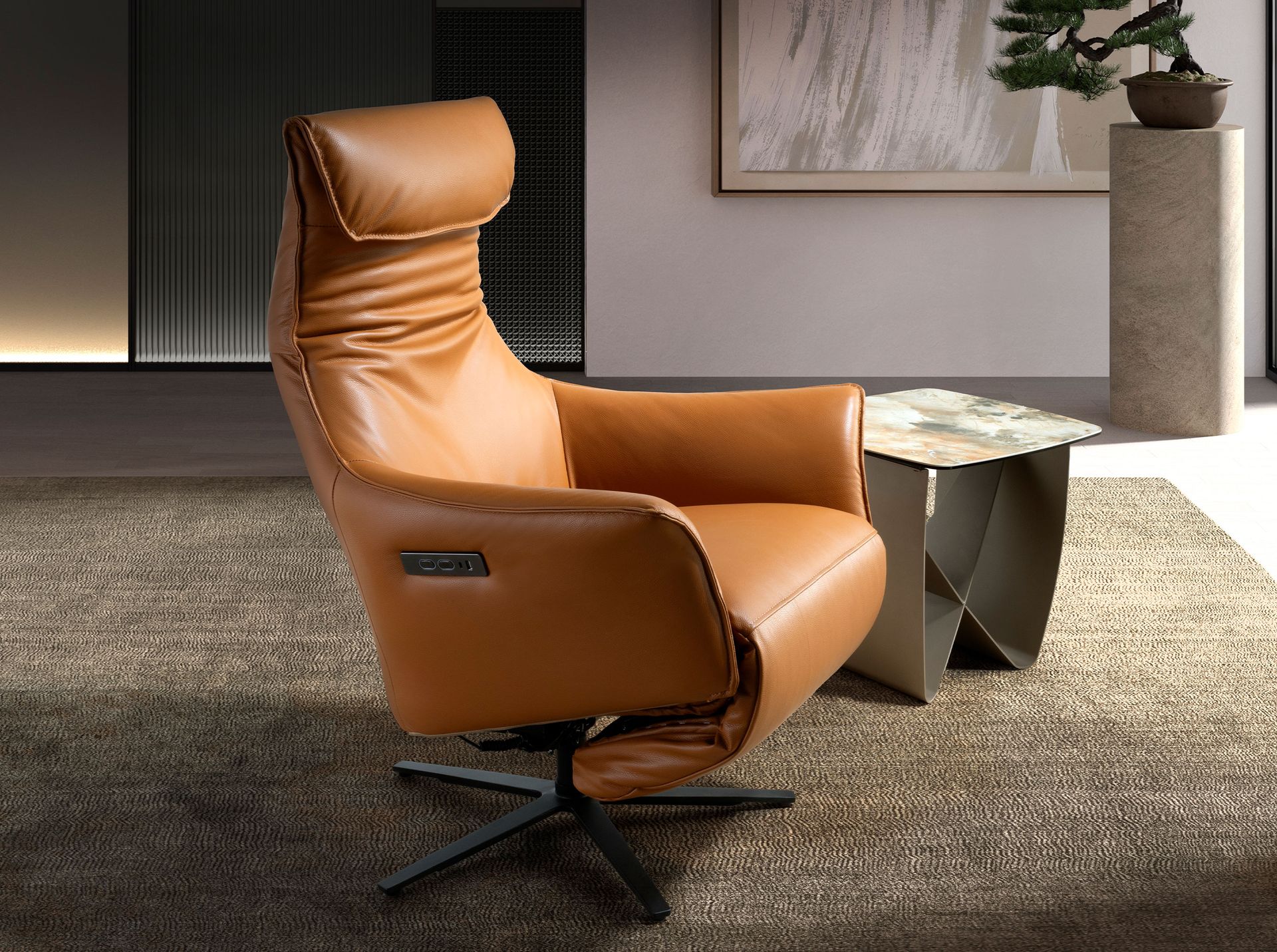 Вращающееся кресло из коричневой кожи модель 5137 Angel Cerda