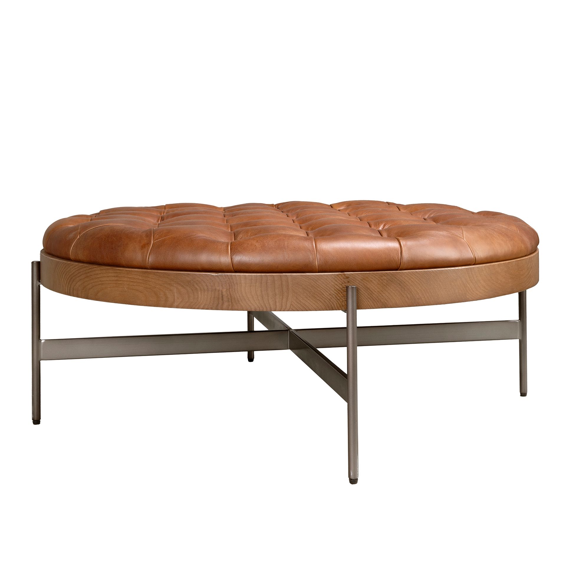 Круглый журнальный столик 2147 из темно-коричневой кожи Angel Cerda