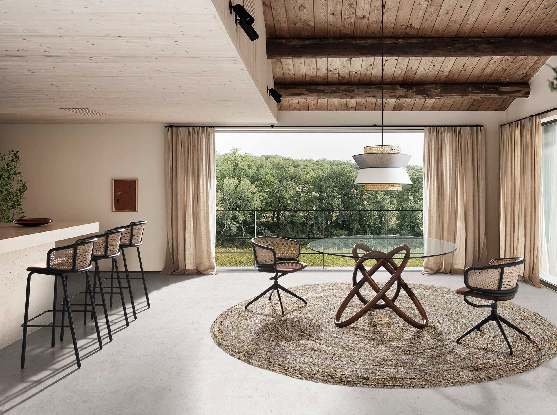 Барный стул 4128/BS-1698A из коричневого бархата и ротанга Angel Cerda