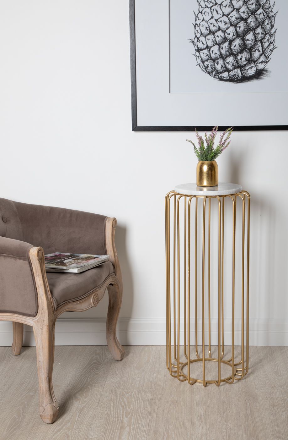 Столик интерьерный с белым мрамором Glasar 54-117