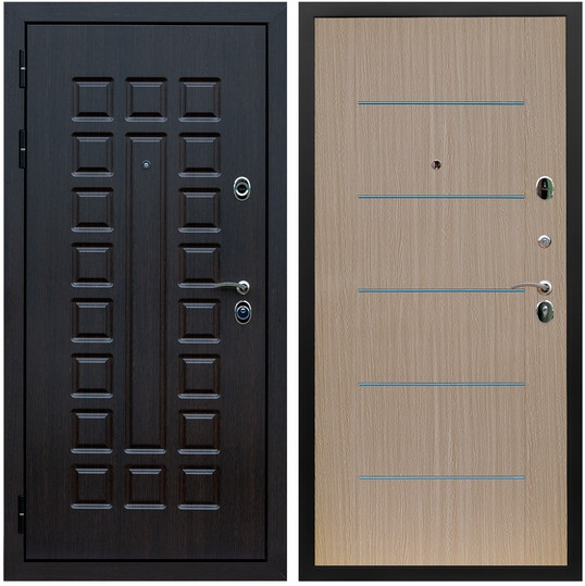 Дверь входная Graf Люксор 3К Шагрень черная / МДФ 6 мм В-03 молдинг Венге светлый