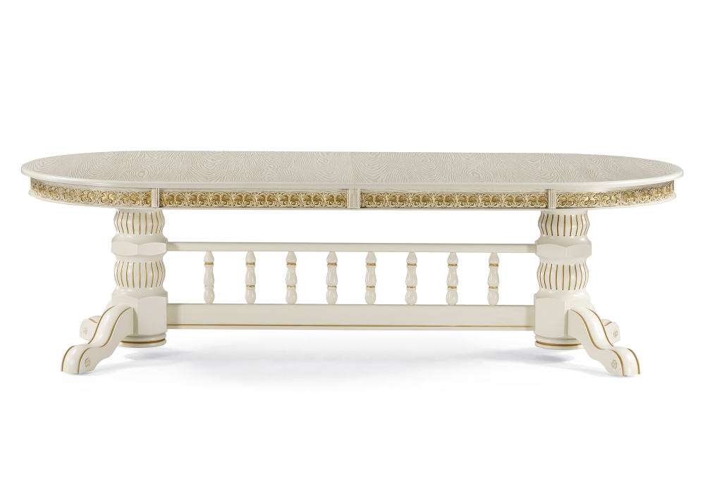 Стол деревянный Woodville Кассиль 260(330)х110х77 слоновая кость с золотой патиной 450830