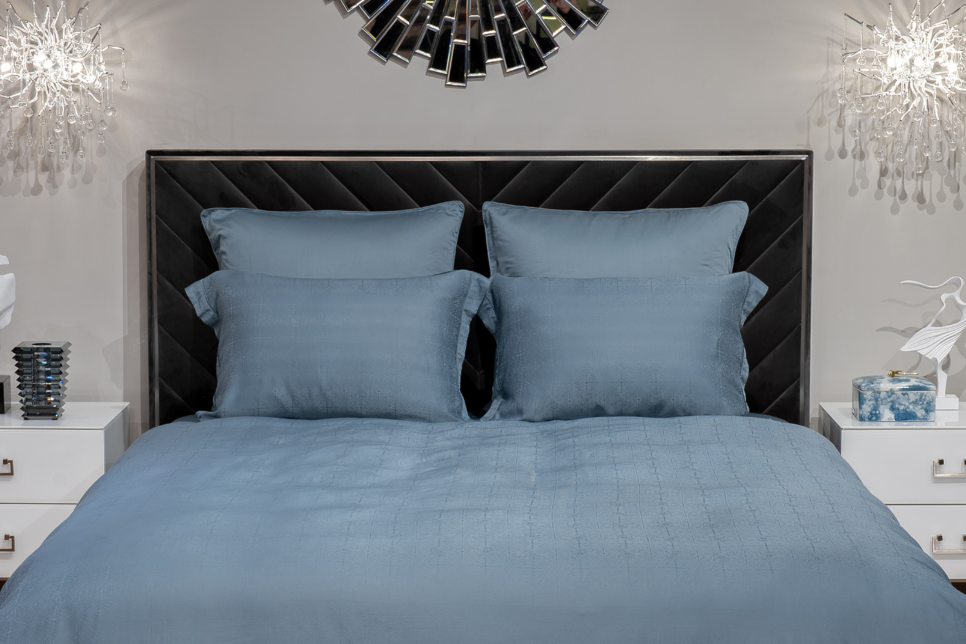 Комплект постельного белья Муар полуторный бамбук сине-зеленый Garda Decor 180JOD-18013