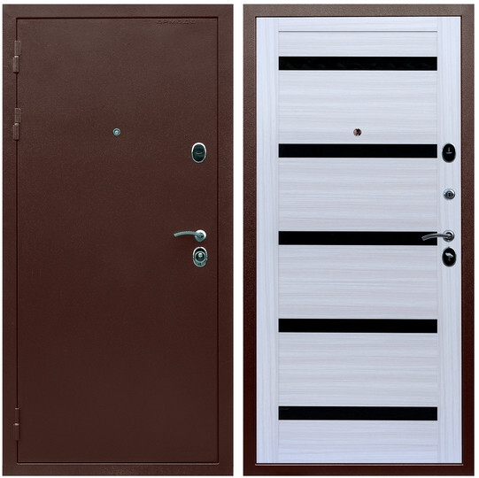 Дверь входная Graf Люкс ТП-70 Антик медь / МДФ 16 мм СБ-14 Сандал белый стекло черное