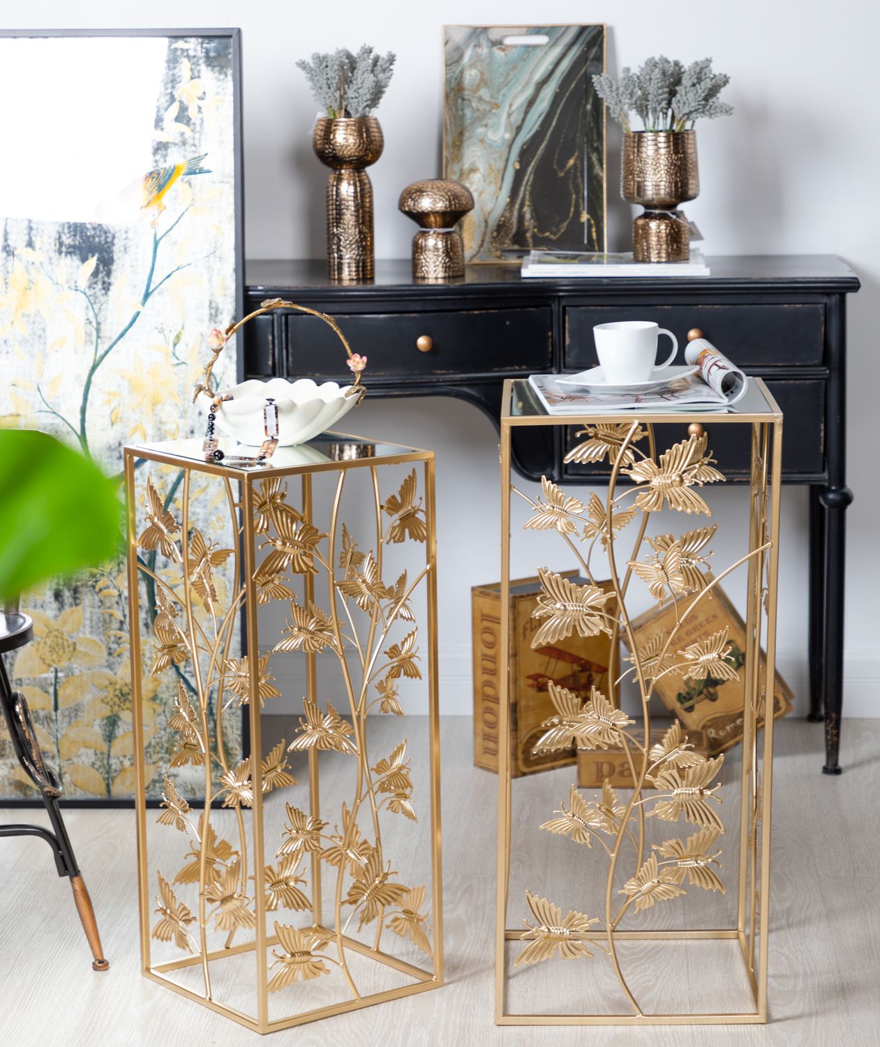 Столики интерьерные с зеркальной столешницей, набор Glasar 54-215/214