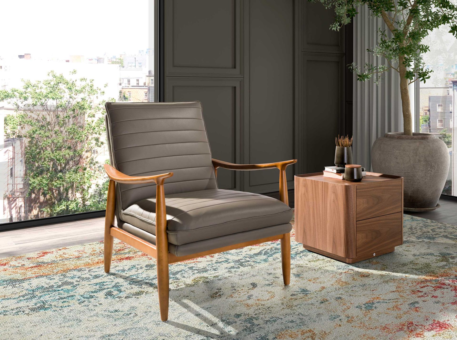 Кресло 5130/KFA1100-T541029 из серой кожи Angel Cerda