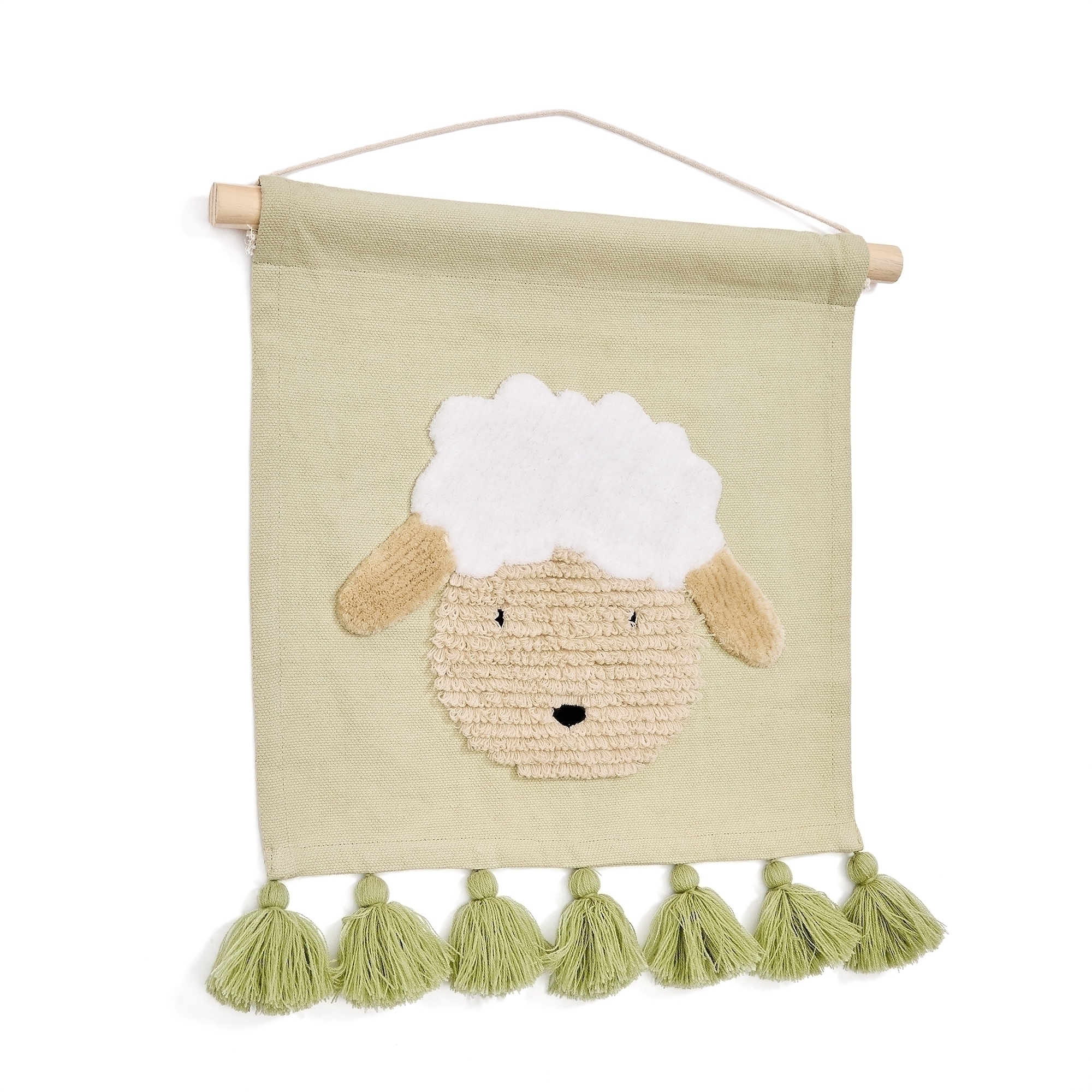 Настенный гобелен Milu из зеленого хлопка с овцой и зелеными кисточками La Forma (ex Julia Grup)
