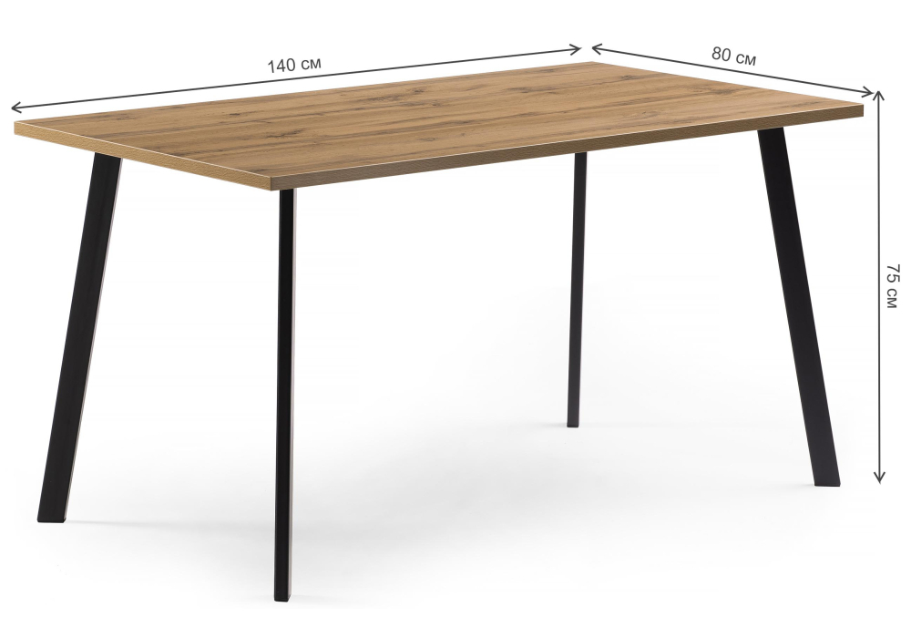 Стол деревянный Woodville Тринити Лофт 140 25 мм дуб вотан / черный матовый 489624