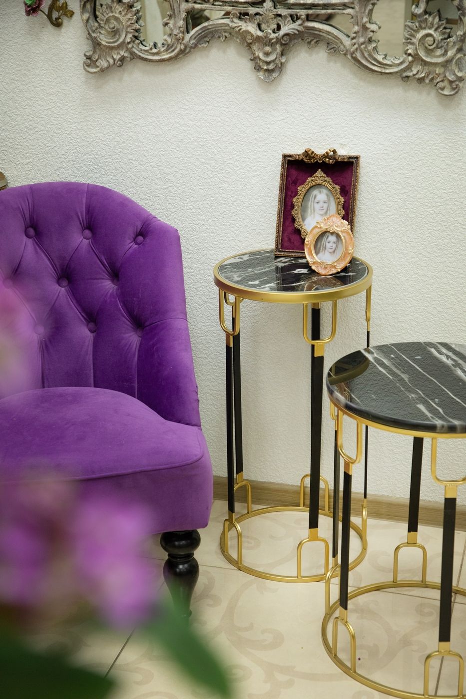 Столик интерьерный с черным мрамором Glasar 54-138