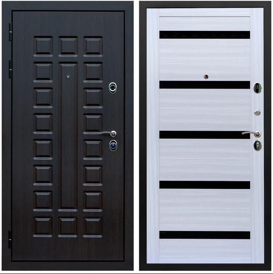 Дверь входная Graf Люксор 3К Шагрень черная / МДФ 16 мм СБ-14 Сандал белый стекло черное