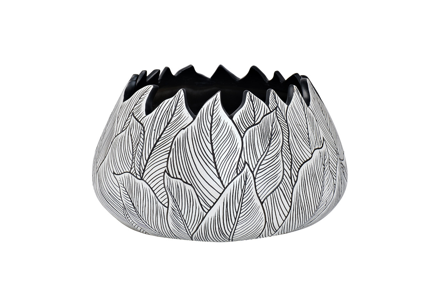 Кашпо низкое черно-белое "Листья" Garda Decor ZS2001-11