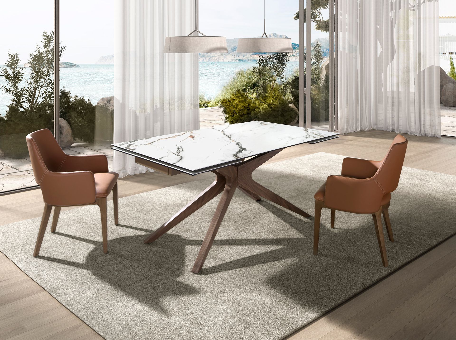 Прямоугольный раздвижной обеденный стол 1157 из керамики в отделке под мрамор Angel Cerda