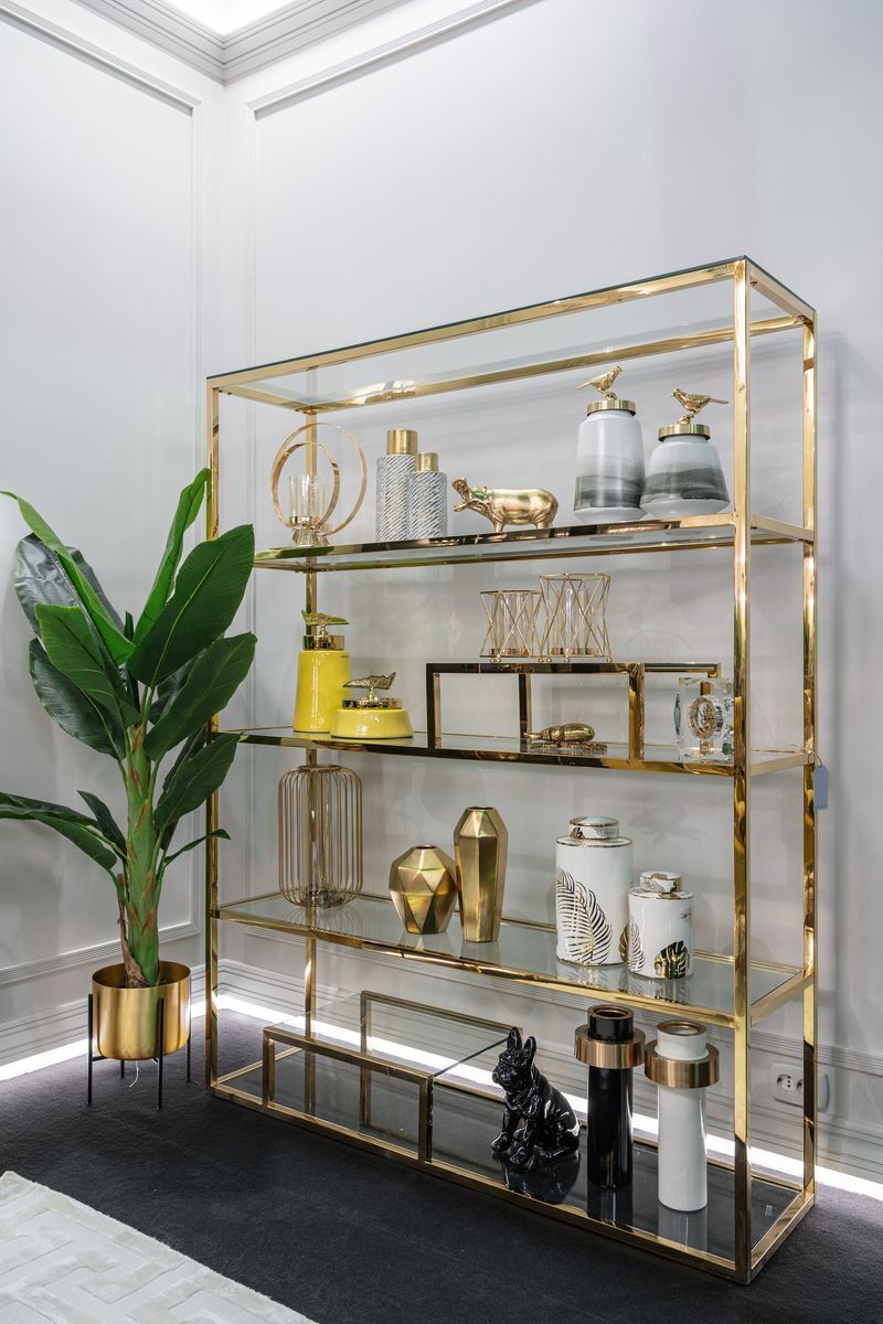 Стеллаж с прозрачным стеклом (золотой) Garda Decor GY-SH8005GOLD