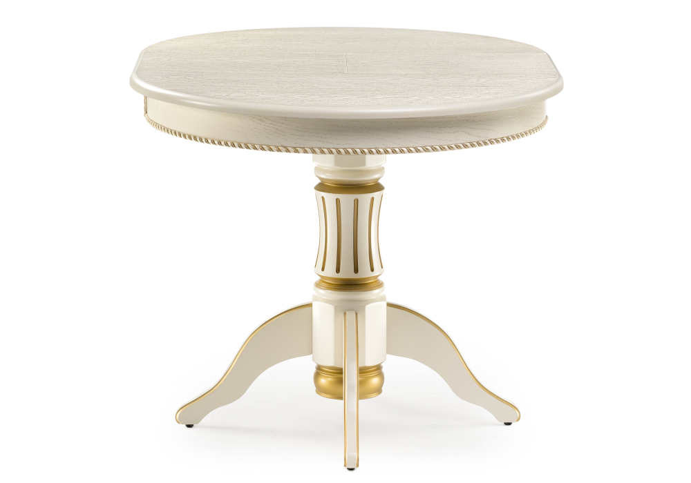 Стол деревянный Woodville Павия 90(120)х90х80 слоновая кость с золотой патиной 450817