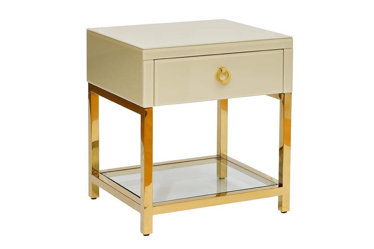 Тумбочка с выдвижным ящиком и стеклянными панелями бежевая Garda Decor KFC763E7