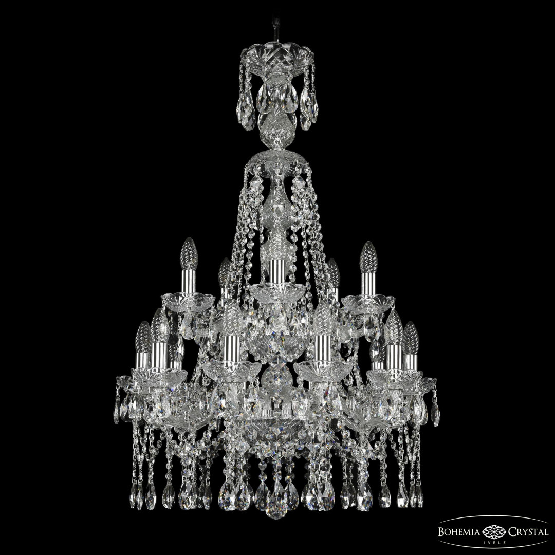 Люстра хрустальная 1413/10+5/200/XL-90/2d Ni