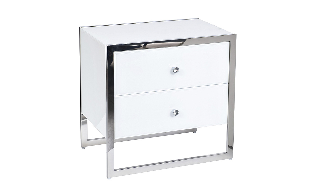 Тумбочка с 2мя ящиками белая/хром Garda Decor KFG104