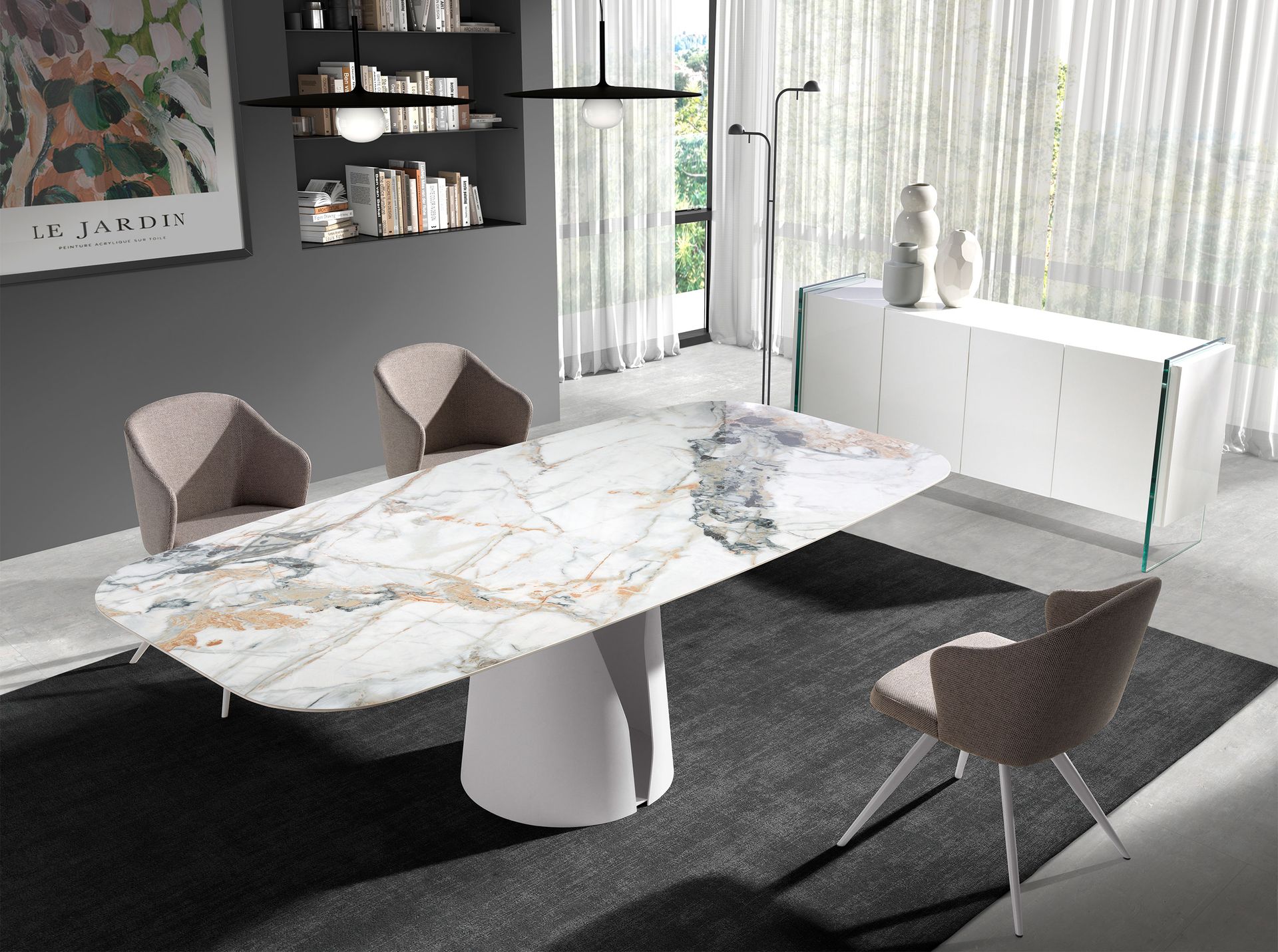 Обеденный стол 1135/DT957 из керамики в мраморной отделке Oval Barrel Angel Cerda