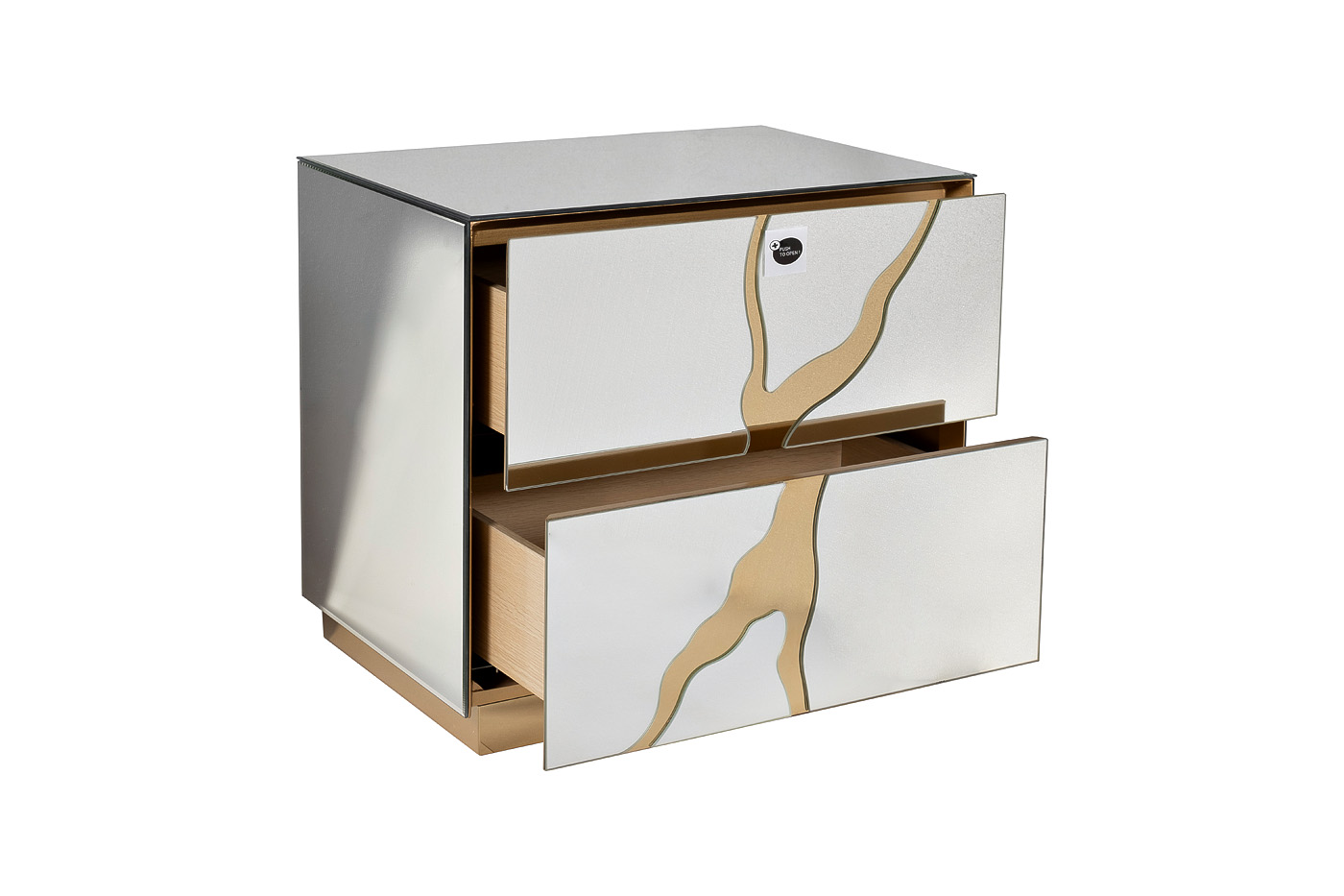 Тумбочка зеркальная с золотым декором Garda Decor KFG199