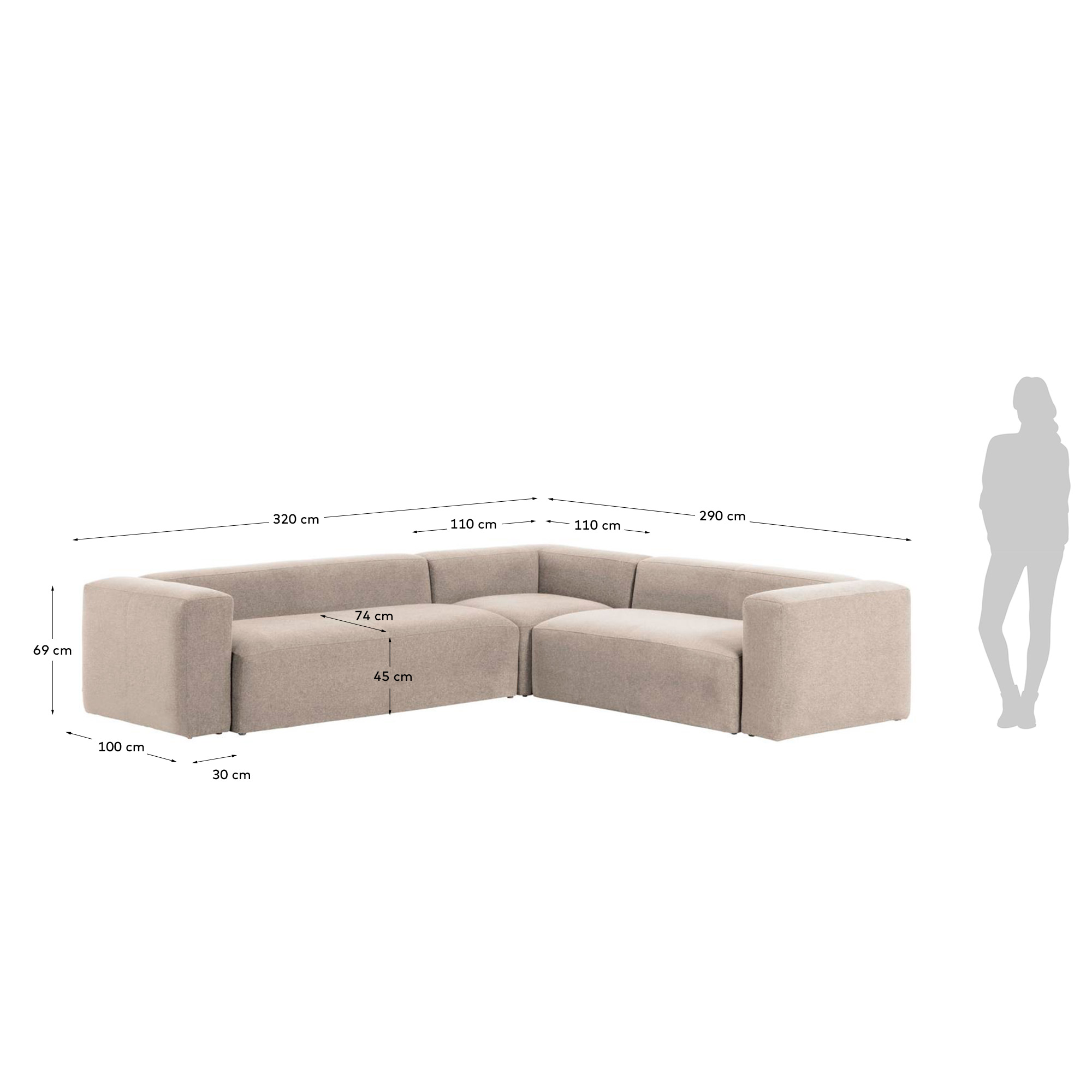 Угловой 5 местный диван Blok 320 x 290 cm бежевый La Forma (ex Julia Grup)