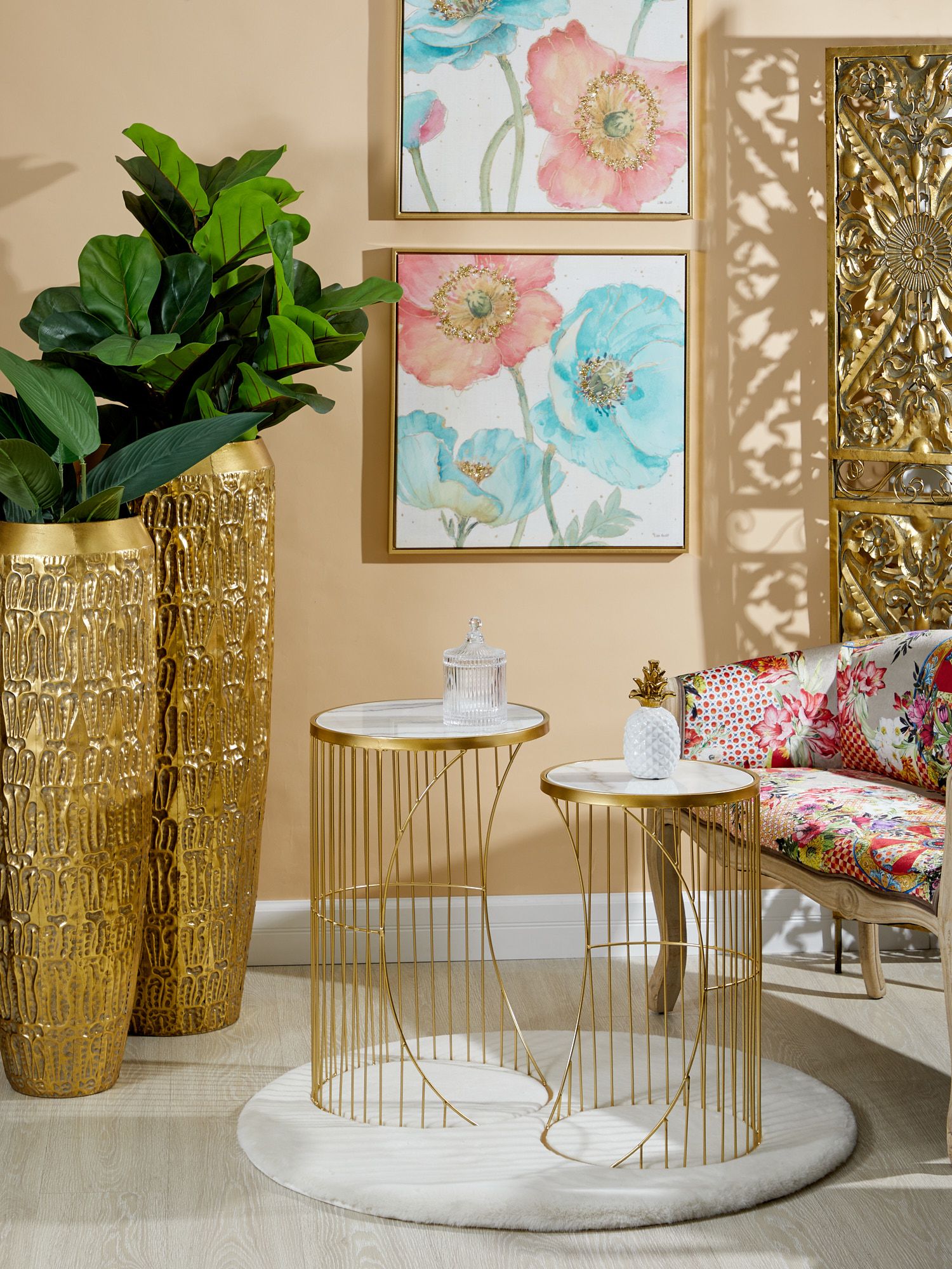 Столики интерьерные с белым мрамором, набор Glasar 54-055/054