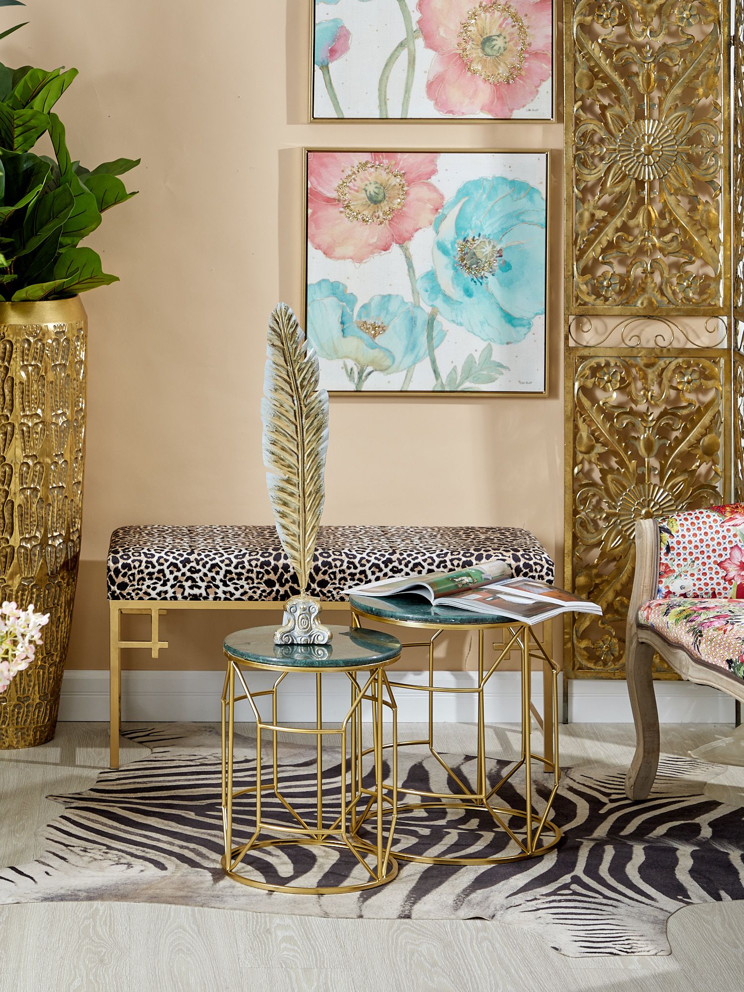 Столик интерьерный с зеленым мрамором Glasar 54-044