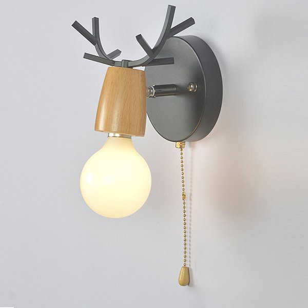 Бра с рожками DEER A SWITCH Black/Light wood by ImperiumLoft