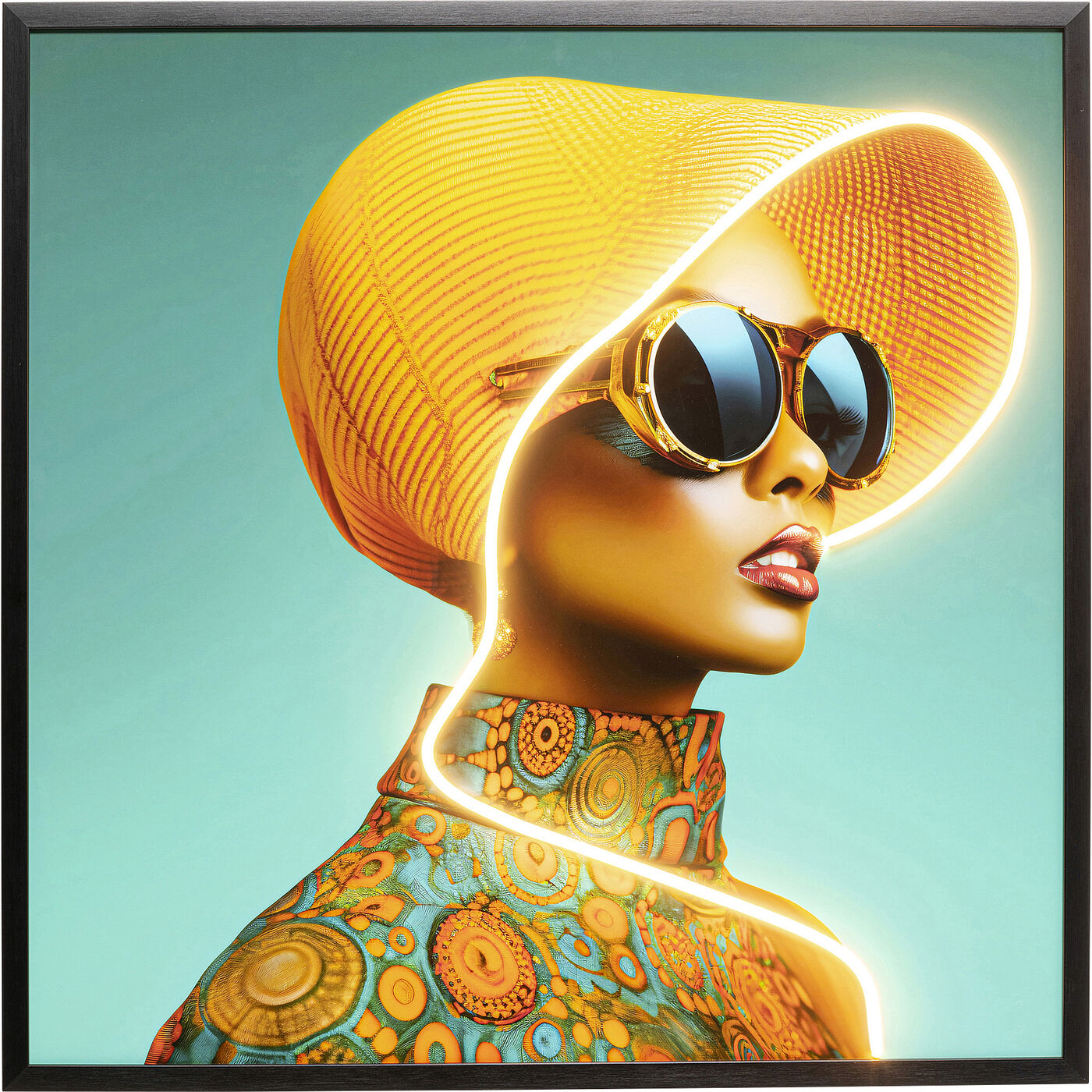Картина Sun Hat Woman Yellow LED 80x80cm KARE 56576