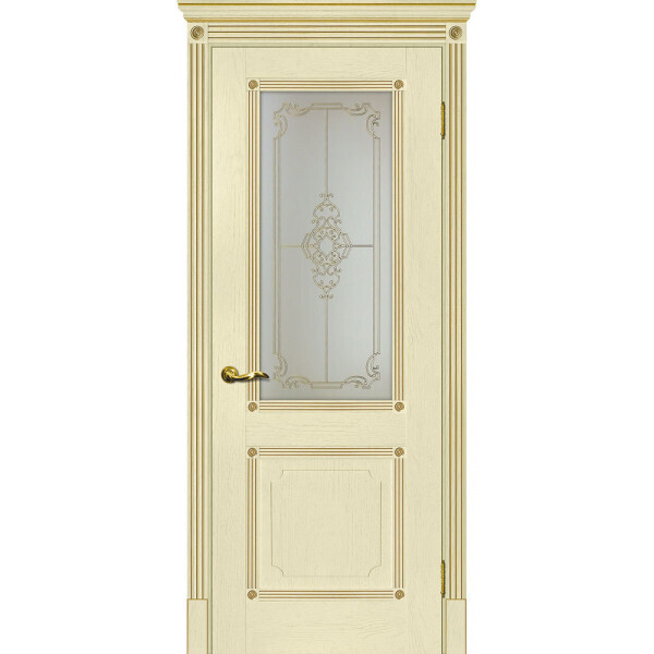 Межкомнатная дверь Graf Флоренция-2 Сатинат, контурный полимер золото ваниль, патина золото (2000 х 600)