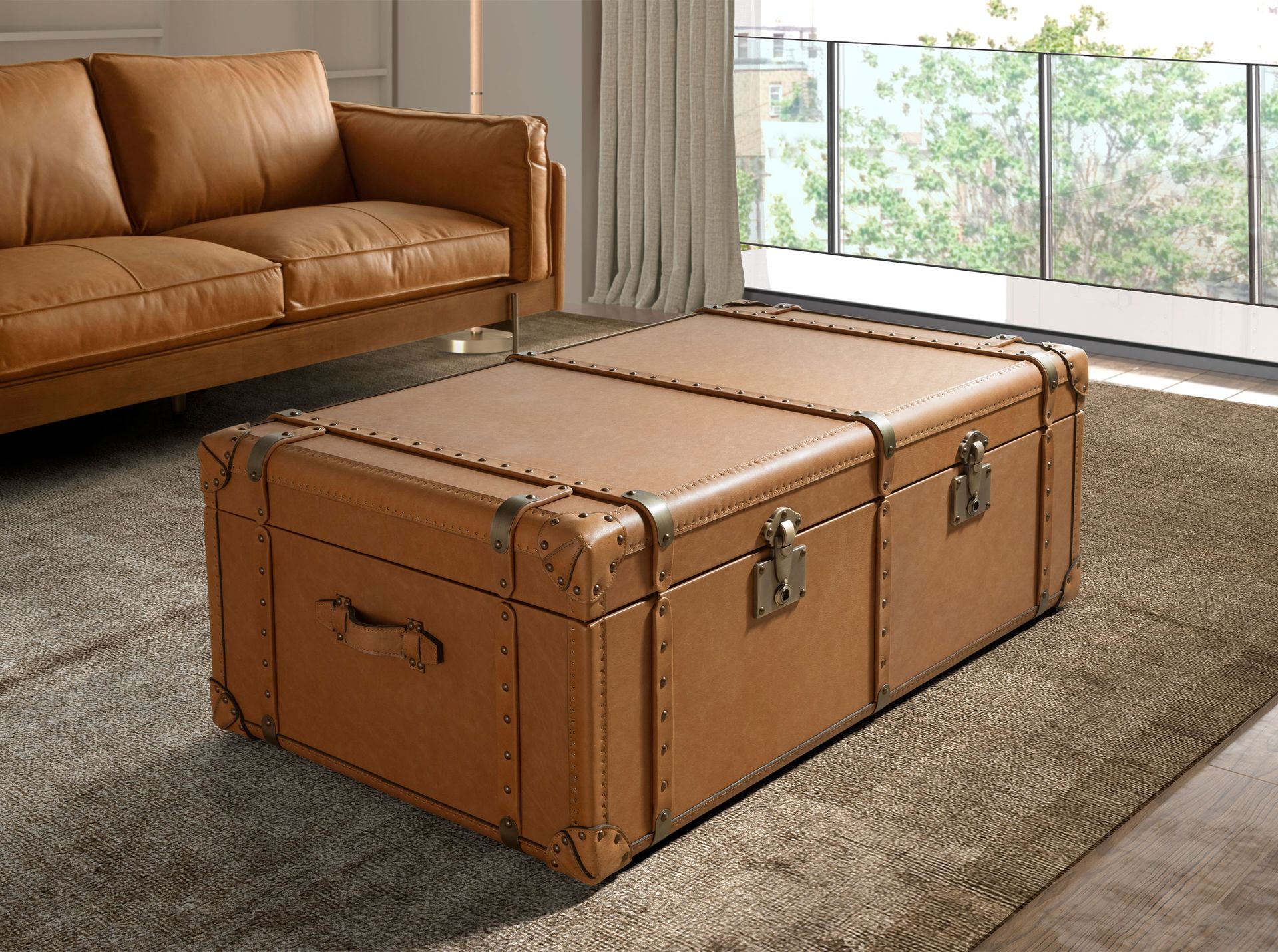 Коричневый кожаный чемодан-сундук 2146 Angel Cerda